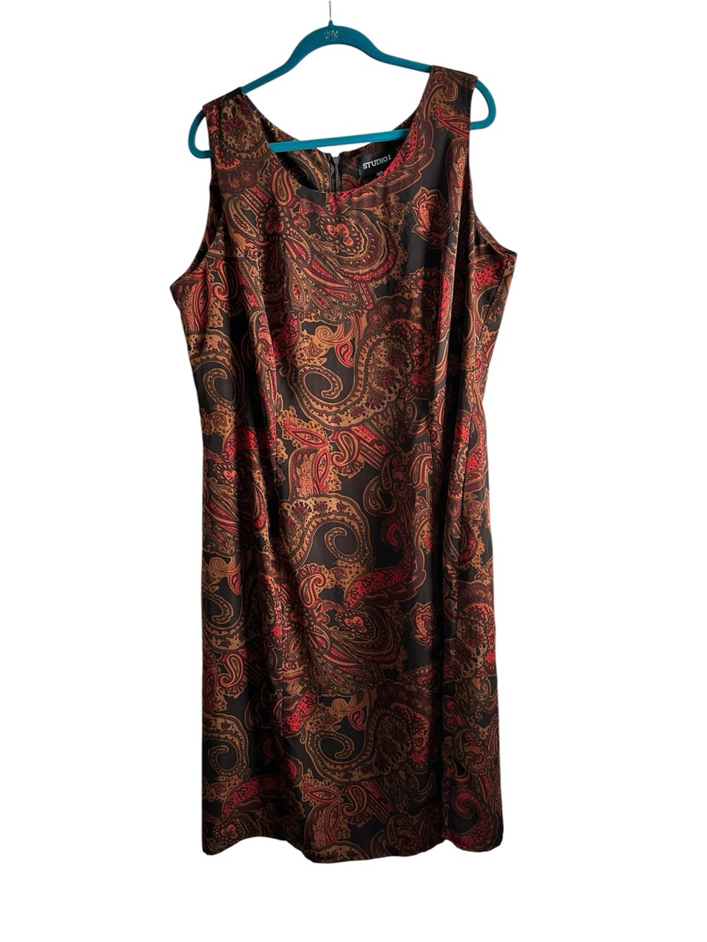 Studio I Paisley Sleeveless Midi Dress in Black, Brown and Red Size 22W